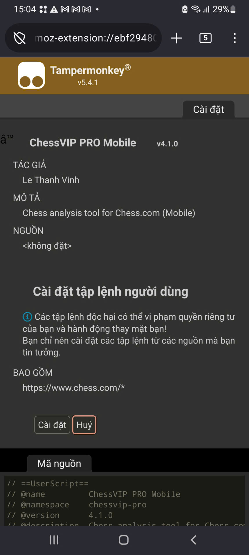 Xác nhận cài đặt script