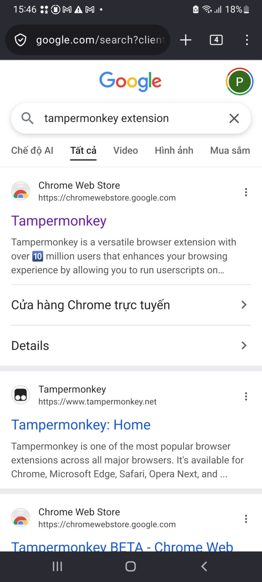 Tìm Tampermonkey trên Google