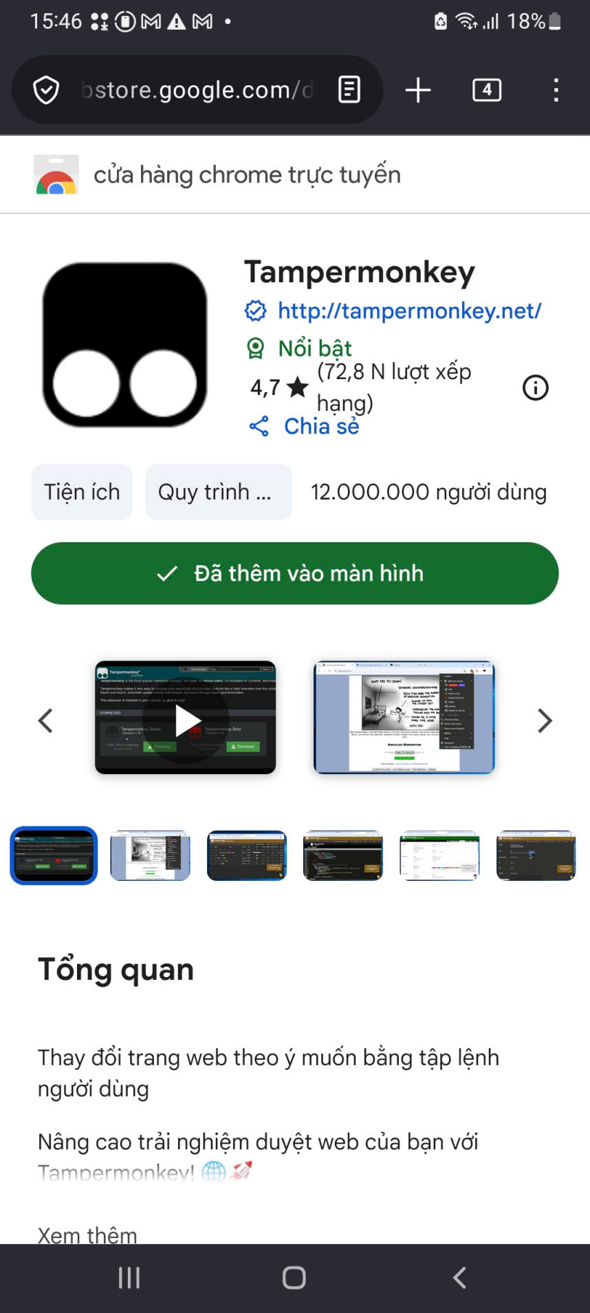 Cài Tampermonkey từ Chrome Web Store