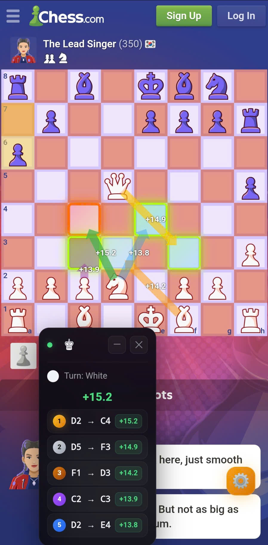 ChessVIP PRO Mobile analysis interface showing 5-arrow move suggestions