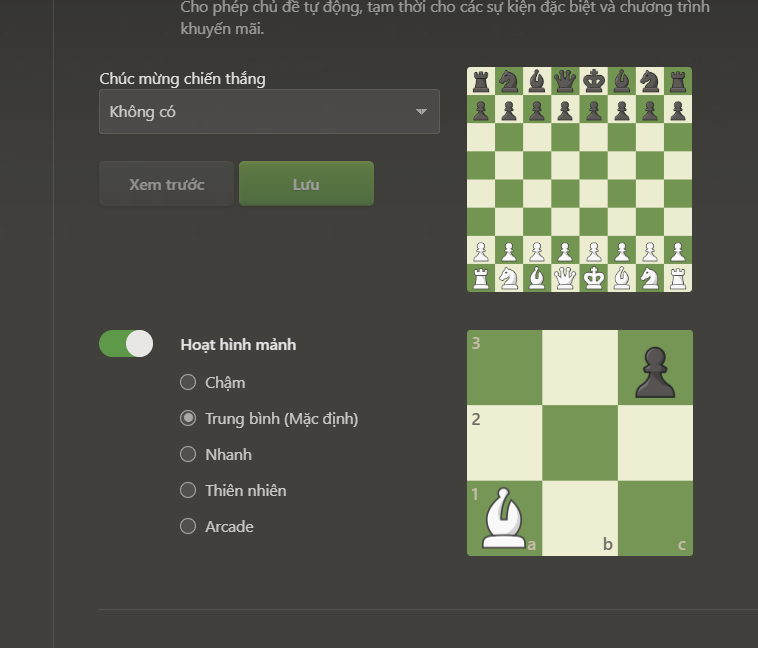 Cài đặt hoạt hình mảnh