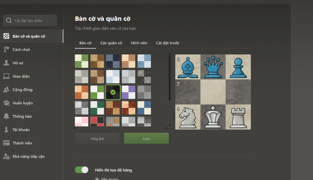Cài đặt bàn cờ và quân cờ